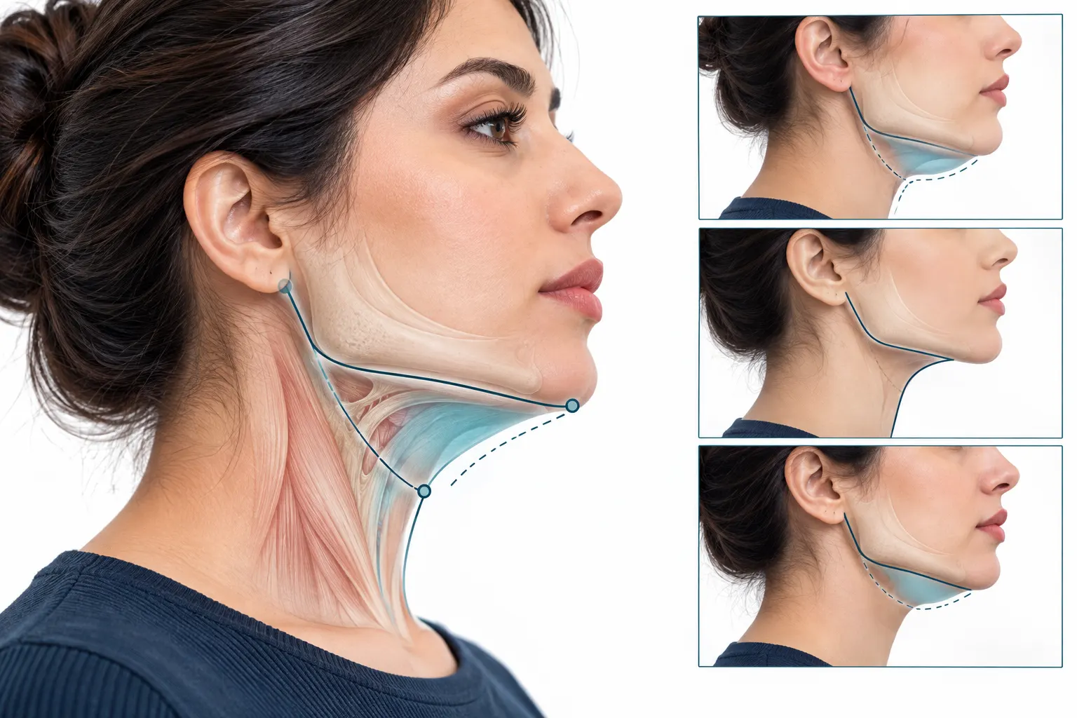 اینفوگرافیک تفاوت چربی زیر چانه، شلی پوست و ساختار چانه در ایجاد غبغب
